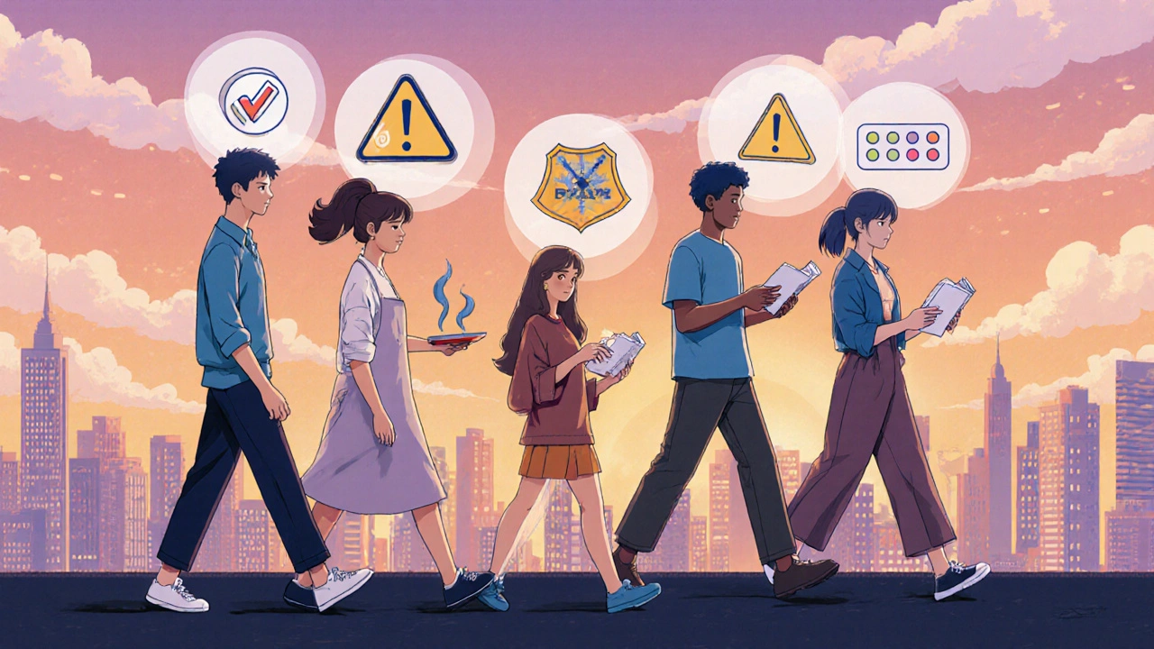 People with epilepsy surrounded by safety icons for pain relief options.