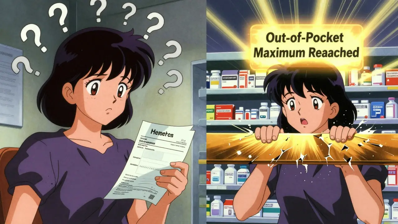 Split-screen of confused patient and relieved patient with shattered cost barrier