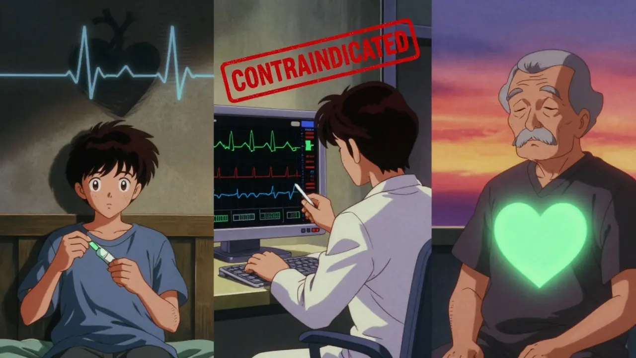 Three-panel anime scene comparing hydroxyzine risks and safe alternatives