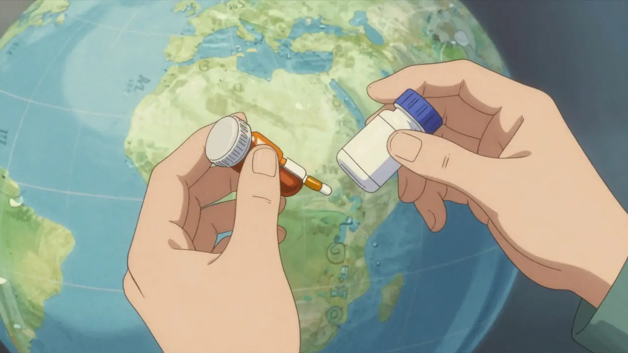 Person taking medication while traveling across time zones