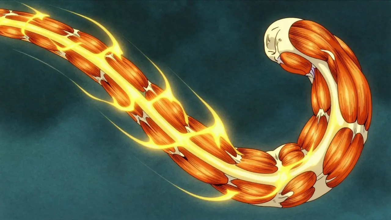 Stylized illustration of muscular tube contractions moving downwards.