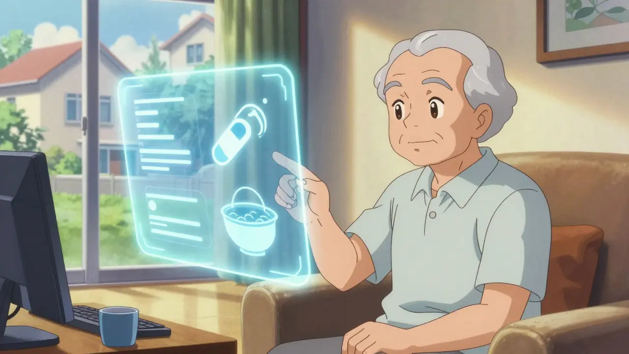 Elderly person using accessible holographic health guide