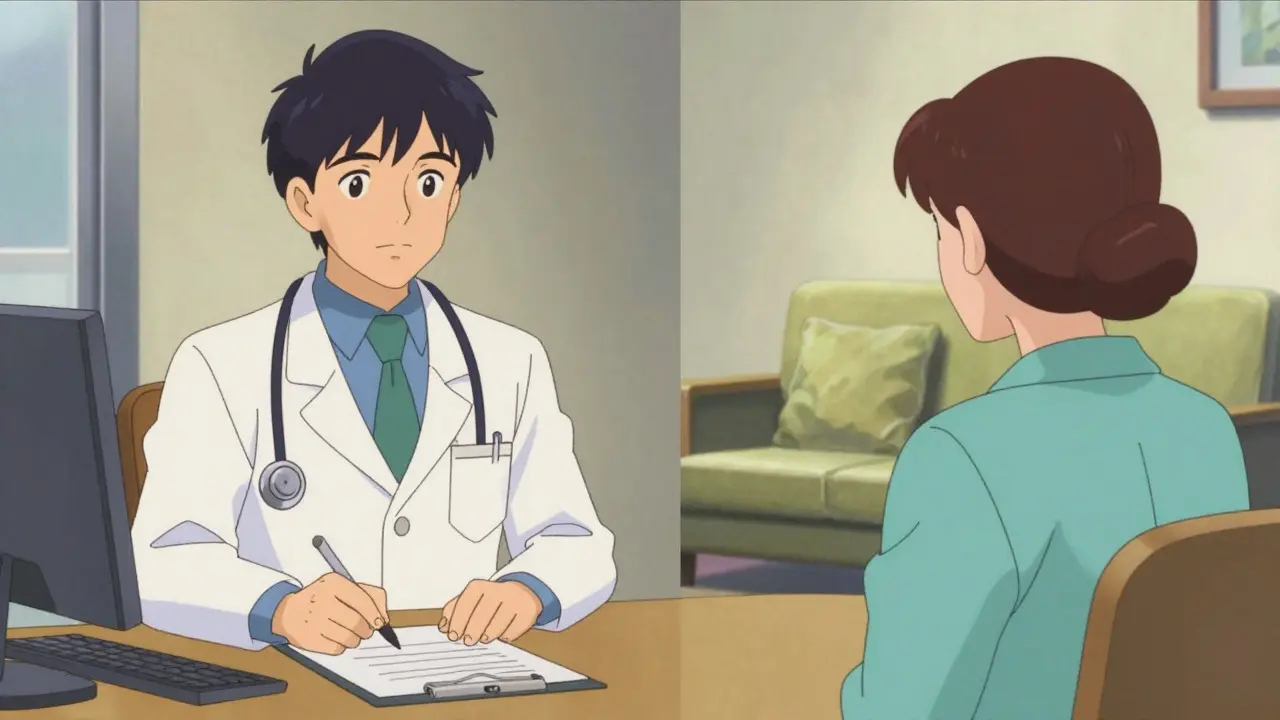 Doctor and patient consulting remotely in retro anime style