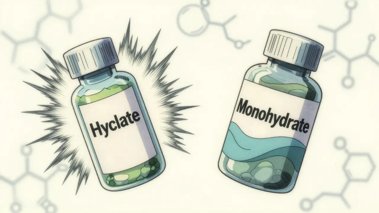 Manga illustration comparing two types of antibiotic pills